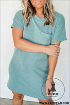 Blue Striped Ribbed Knit T-shirt Shift Dress