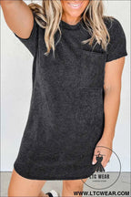 Blue Striped Ribbed Knit T-shirt Shift Dress