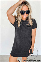 Blue Striped Ribbed Knit T-shirt Shift Dress