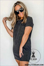 Blue Striped Ribbed Knit T-shirt Shift Dress