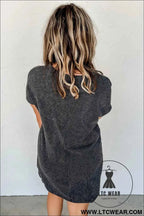 Blue Striped Ribbed Knit T-shirt Shift Dress