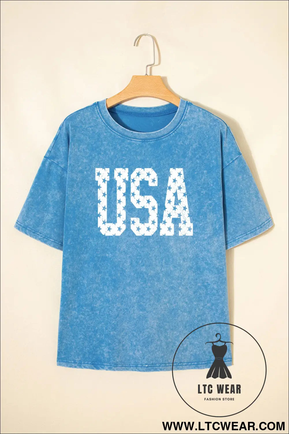 Blue usa star print mineral washed cotton tee - graphic tees