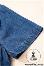 Blue zip up collared short sleeve shift mini denim dress - 30%