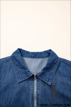 Blue zip up collared short sleeve shift mini denim dress - 30%