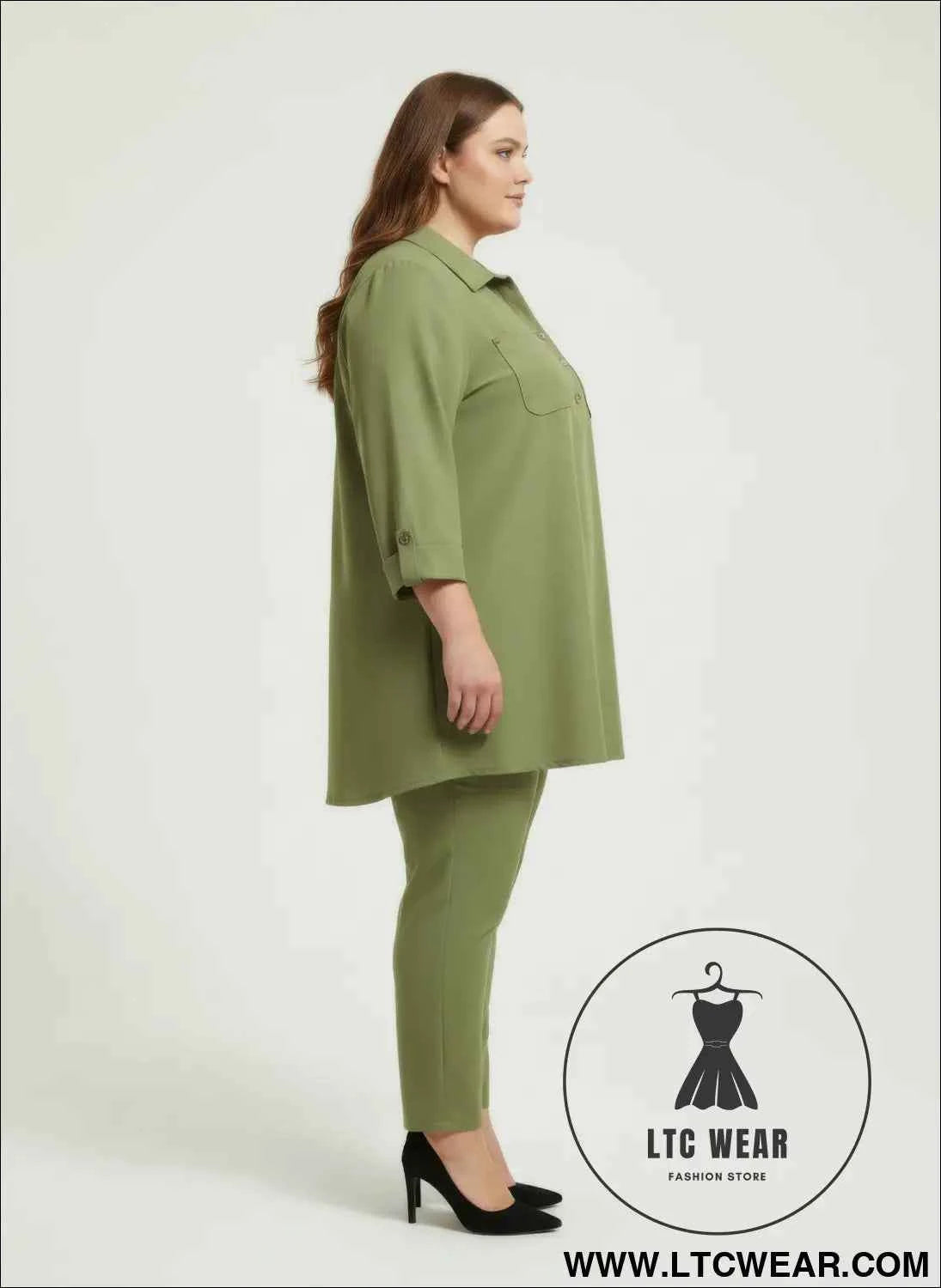 Blush Roll Sleeve Blouse with Utility Button Front