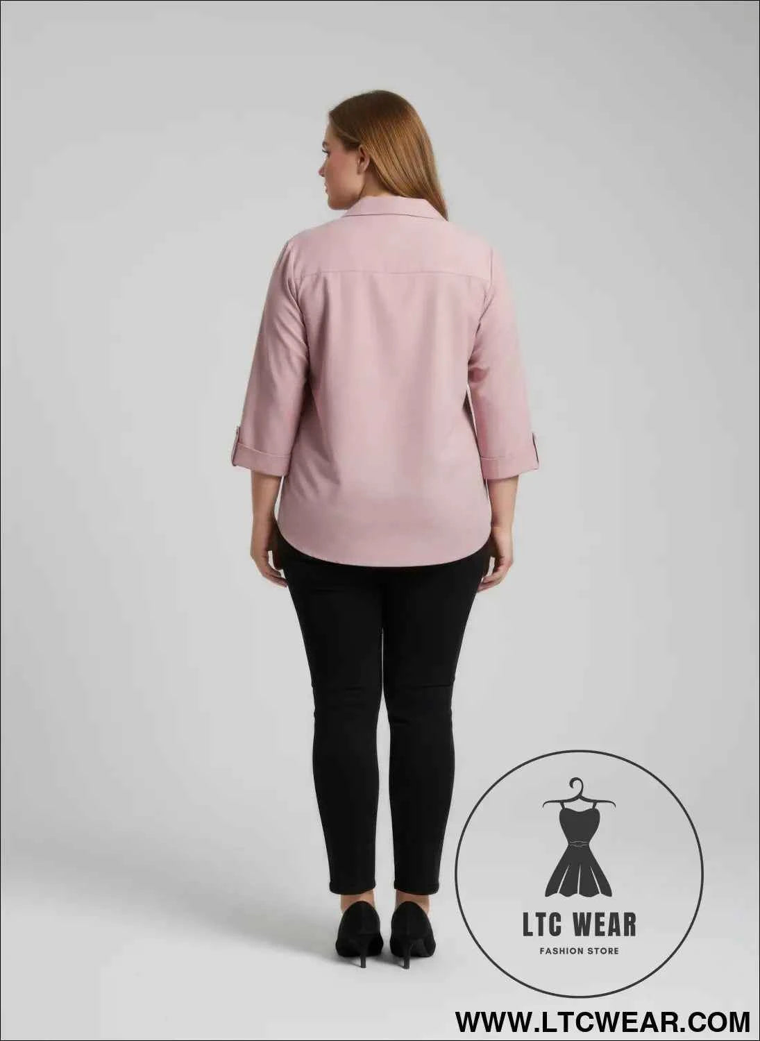 Blush Roll Sleeve Blouse with Utility Button Front