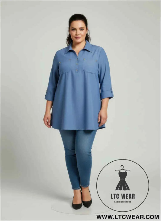 Blush Utility Blouse with Button Front and Roll Sleeve