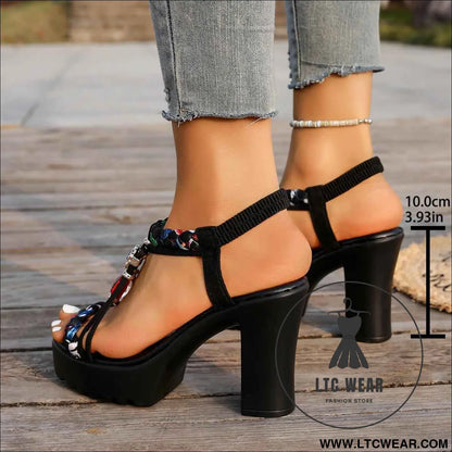 Bohemian Chic Summer Chunky Heel Fashion Sandals