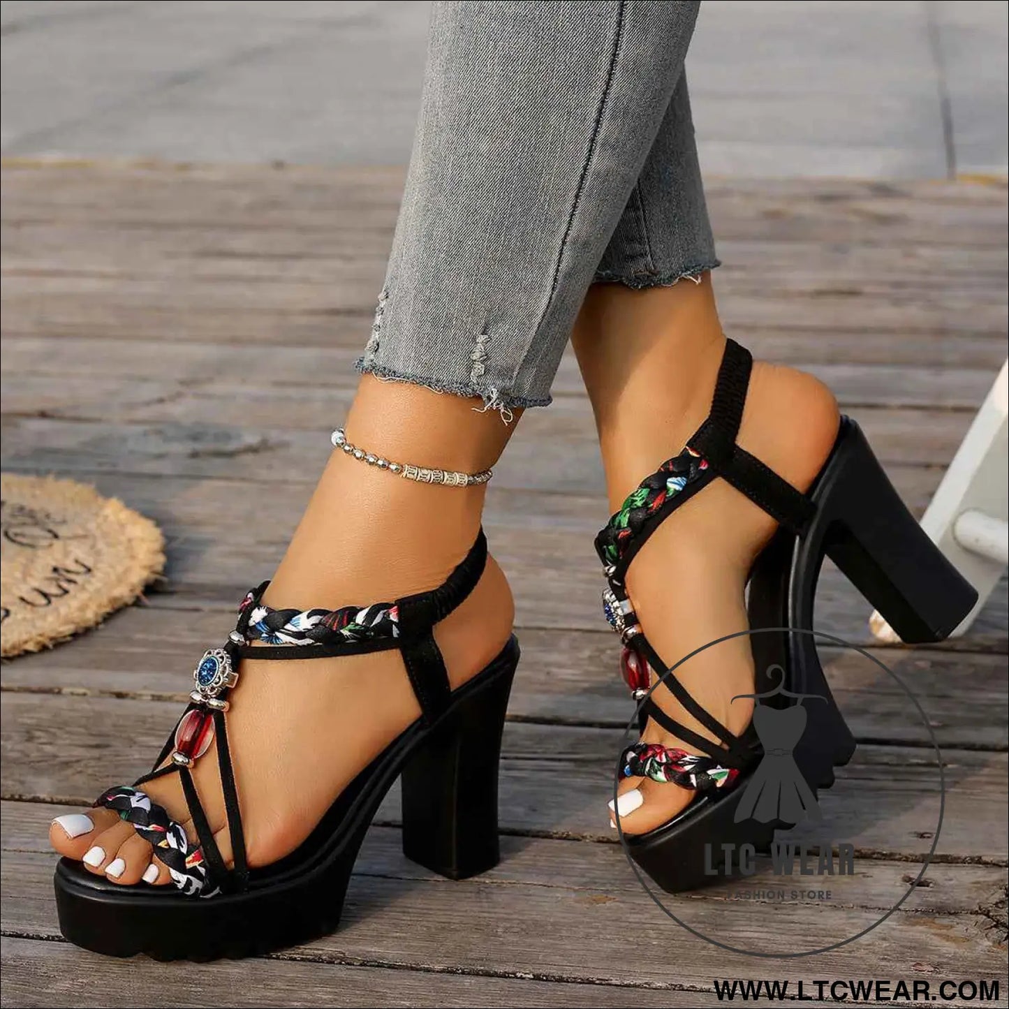 Bohemian Chic Summer Chunky Heel Fashion Sandals