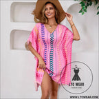 Bohemian vacation style printed sweet dress v-neck kaftan