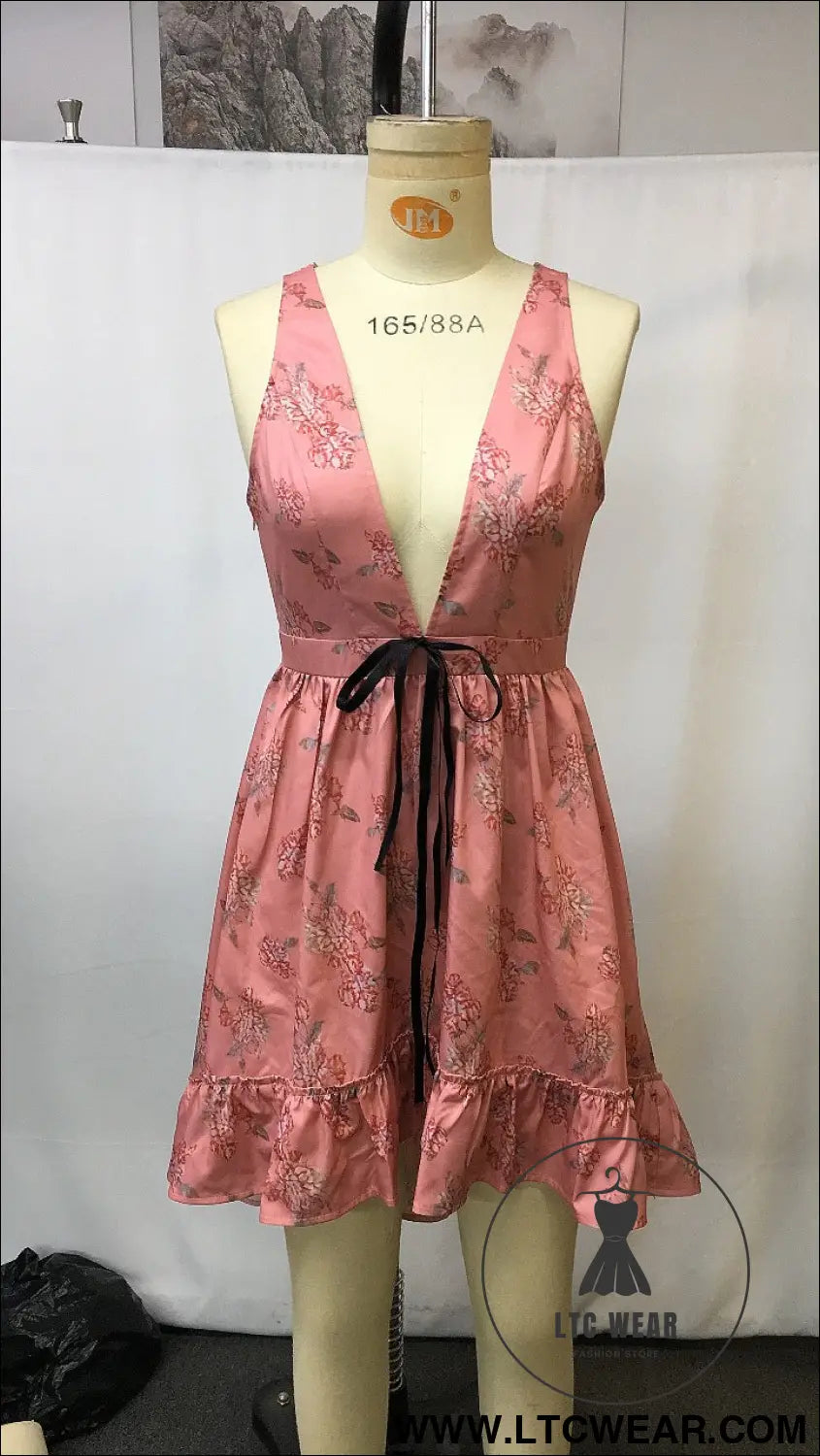 Bohemian vintage dress for women - casual holiday beach dress with sexy style - light pink / s