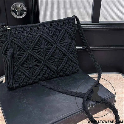 Boho Chic Handwoven Geometric Tassel Beach Tote Bag
