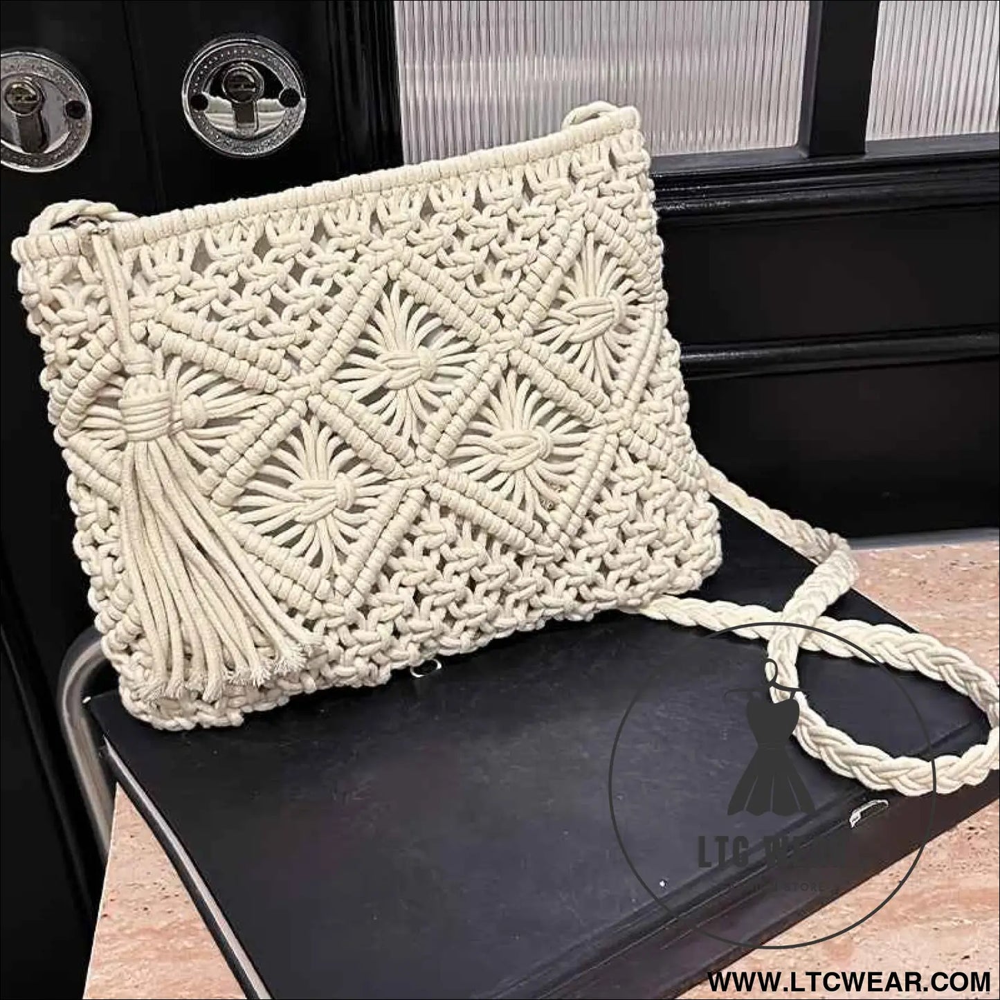 Boho Chic Handwoven Geometric Tassel Beach Tote Bag