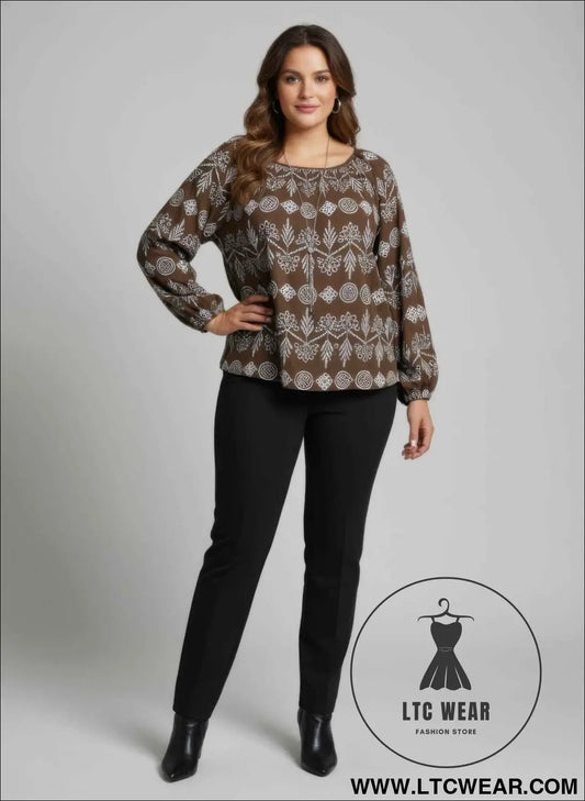 Boho Floral Print Long Sleeve Blouse