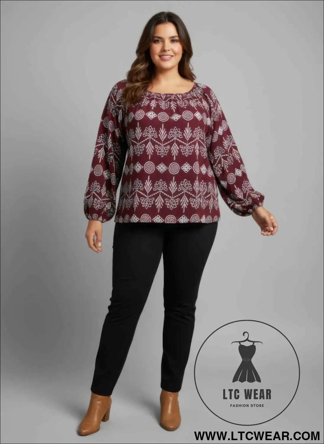 Boho Floral Print Long Sleeve Blouse
