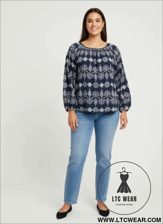 Boho Floral Print Long Sleeve Blouse