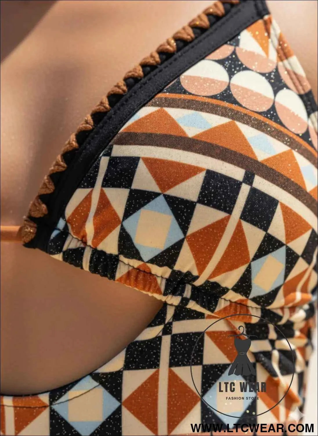 Boho Monokini with Geometric Print and Cut Out Design