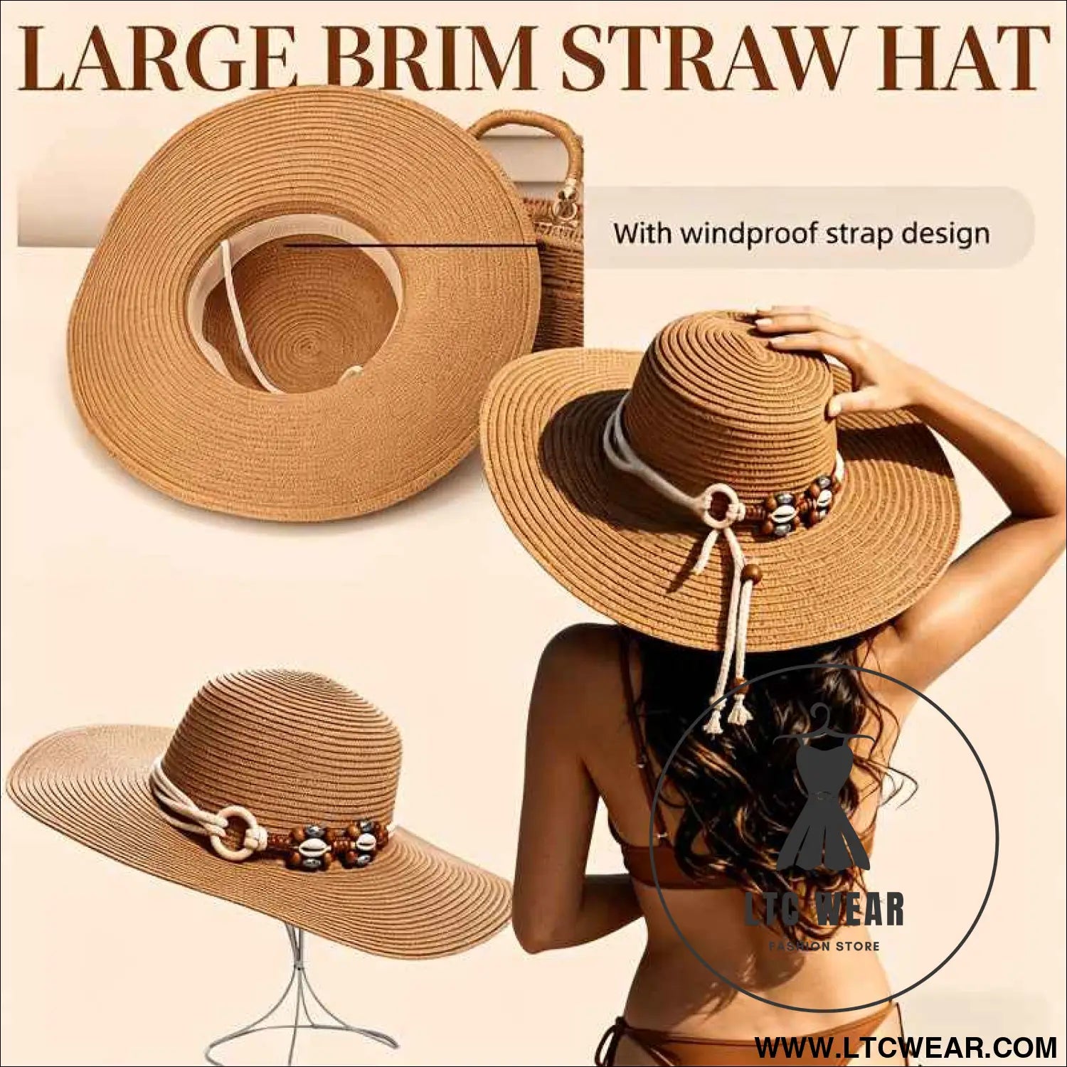 Boho Wide Brim Straw Hat Beach Travel Style