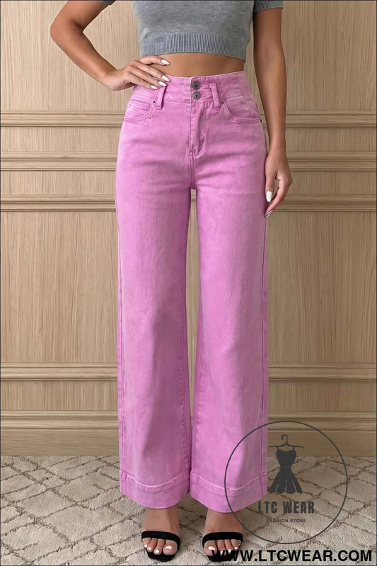 Bonbon 2-Button High Waist Wide Leg Jeans