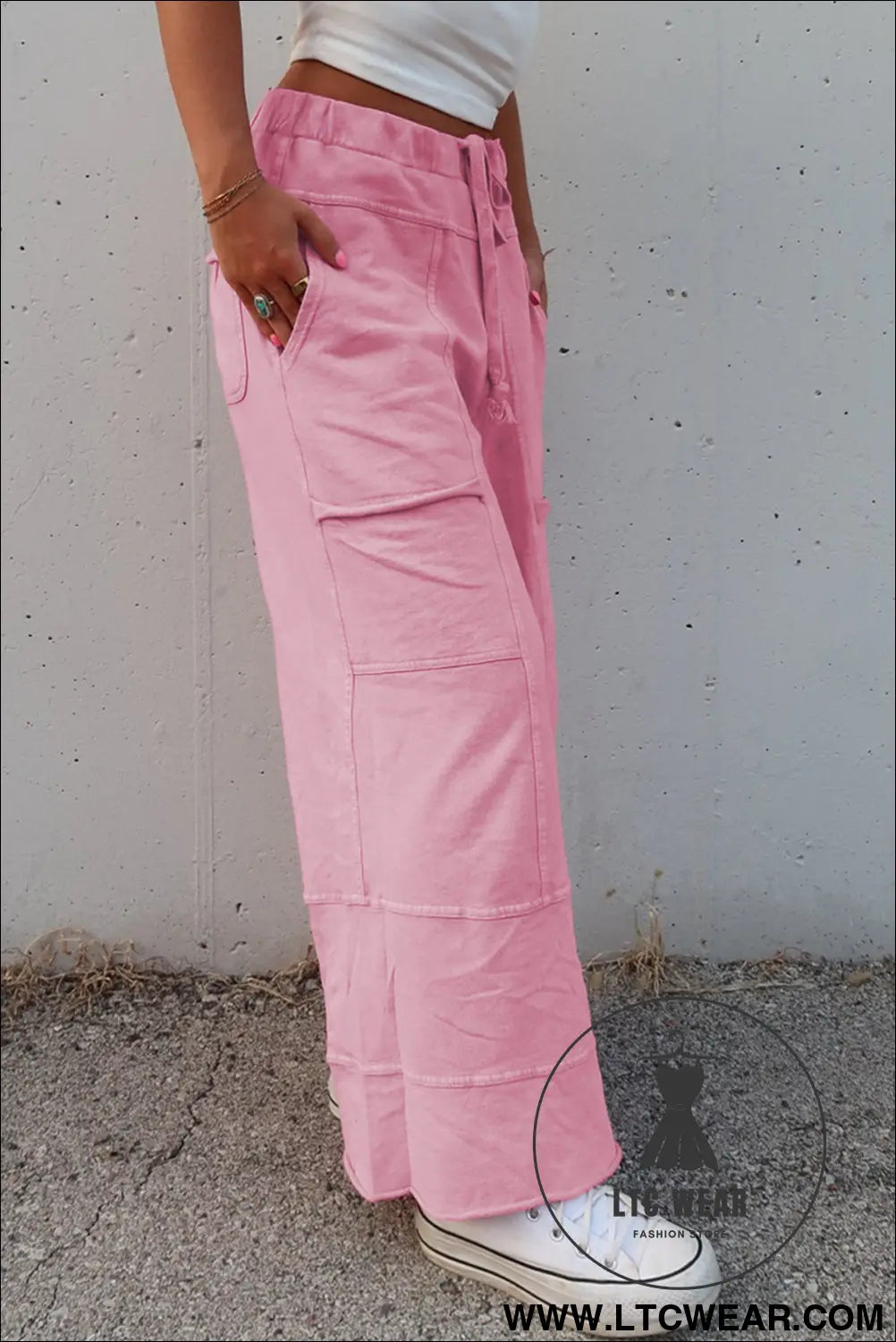 Bonbon mineral wash exposed seam wide leg cargo pants - pants & culotte