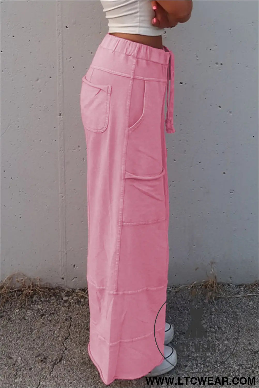 Bonbon mineral wash exposed seam wide leg cargo pants - pants & culotte