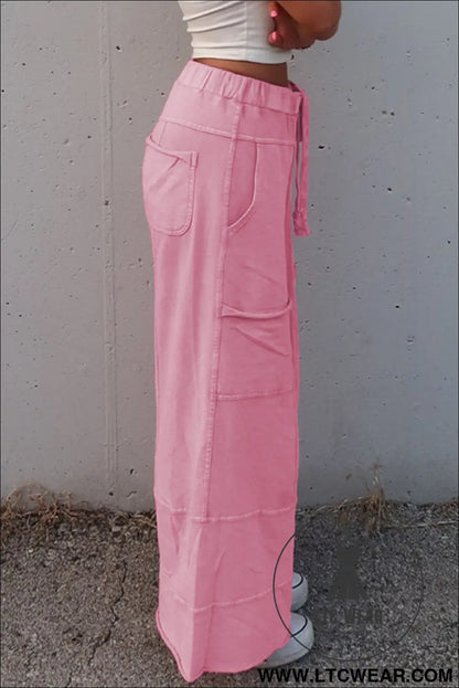Bonbon mineral wash exposed seam wide leg cargo pants - pants & culotte