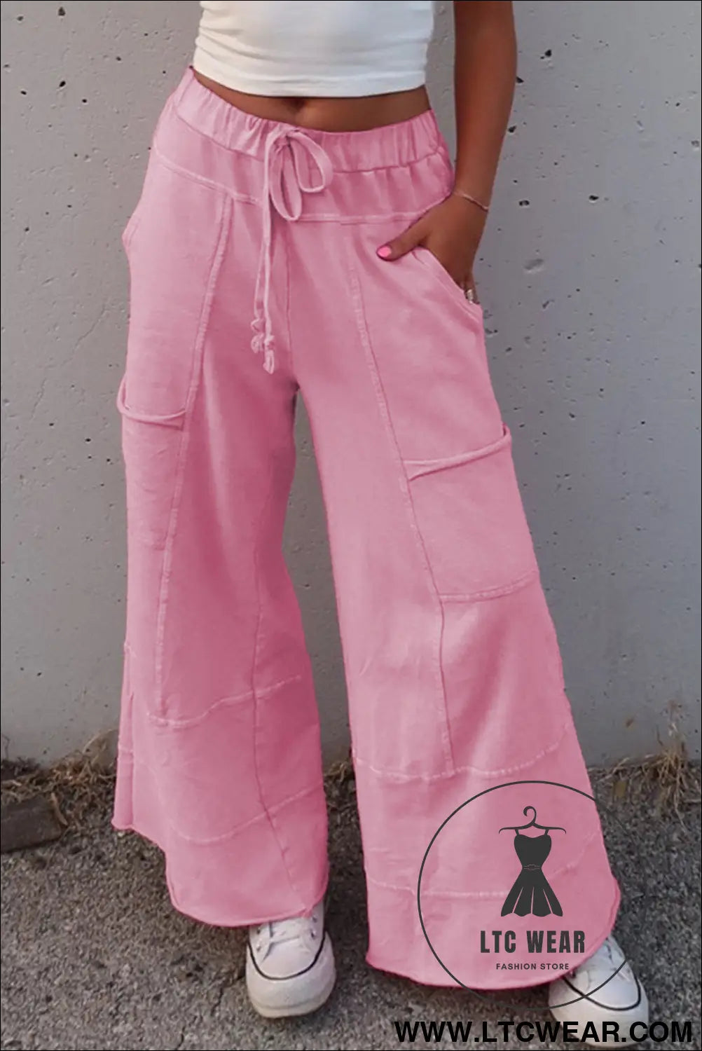 Bonbon mineral wash exposed seam wide leg cargo pants - pants & culotte