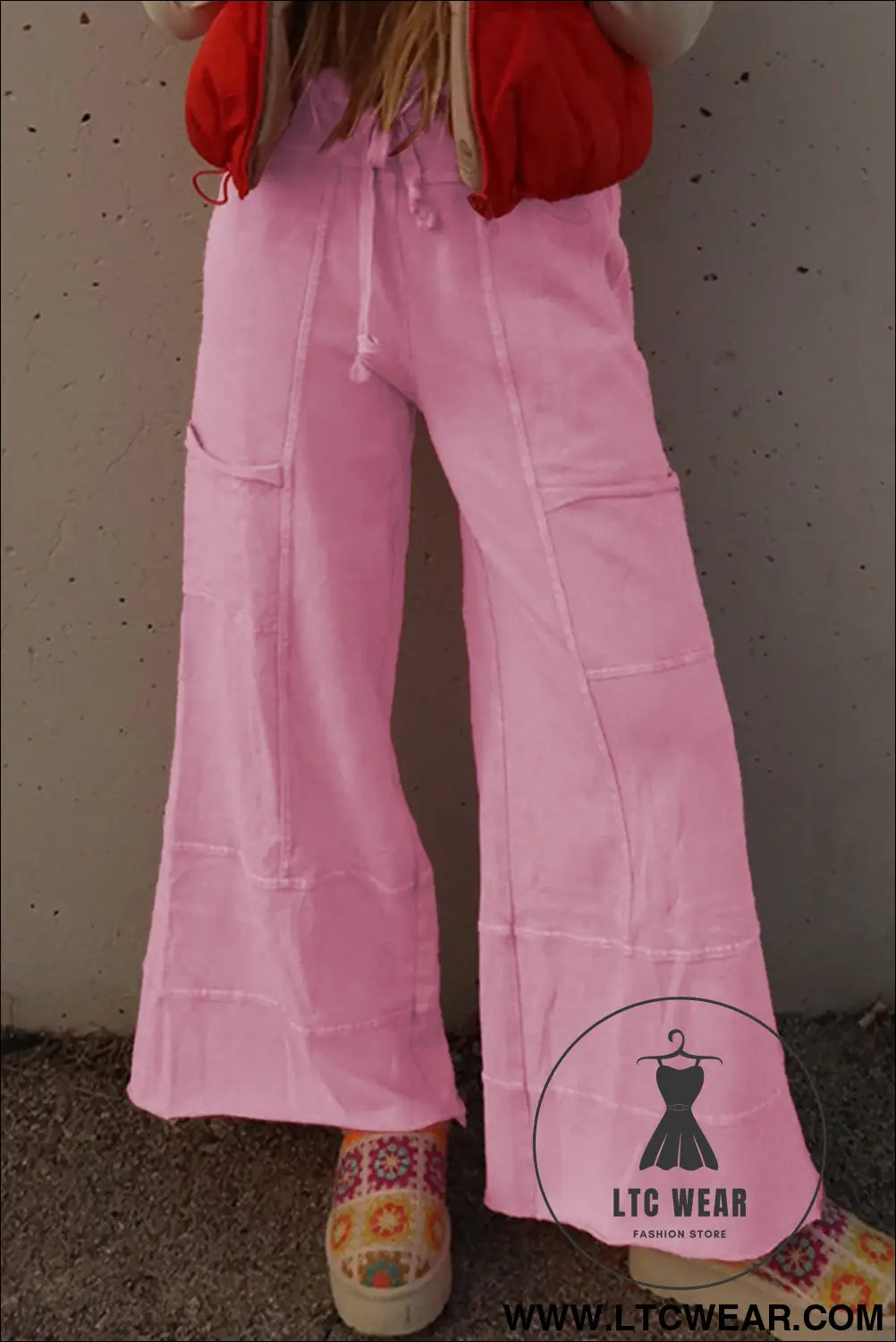 Bonbon mineral wash exposed seam wide leg cargo pants - pants & culotte