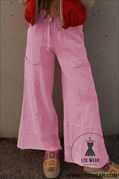 Bonbon mineral wash exposed seam wide leg cargo pants - pants & culotte