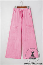 Bonbon mineral wash exposed seam wide leg cargo pants - pants & culotte