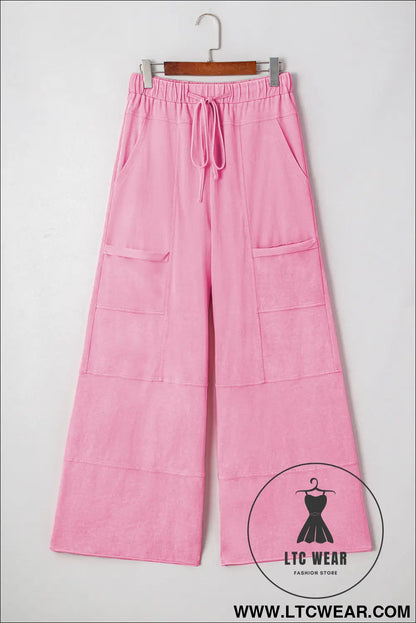 Bonbon mineral wash exposed seam wide leg cargo pants - pants & culotte