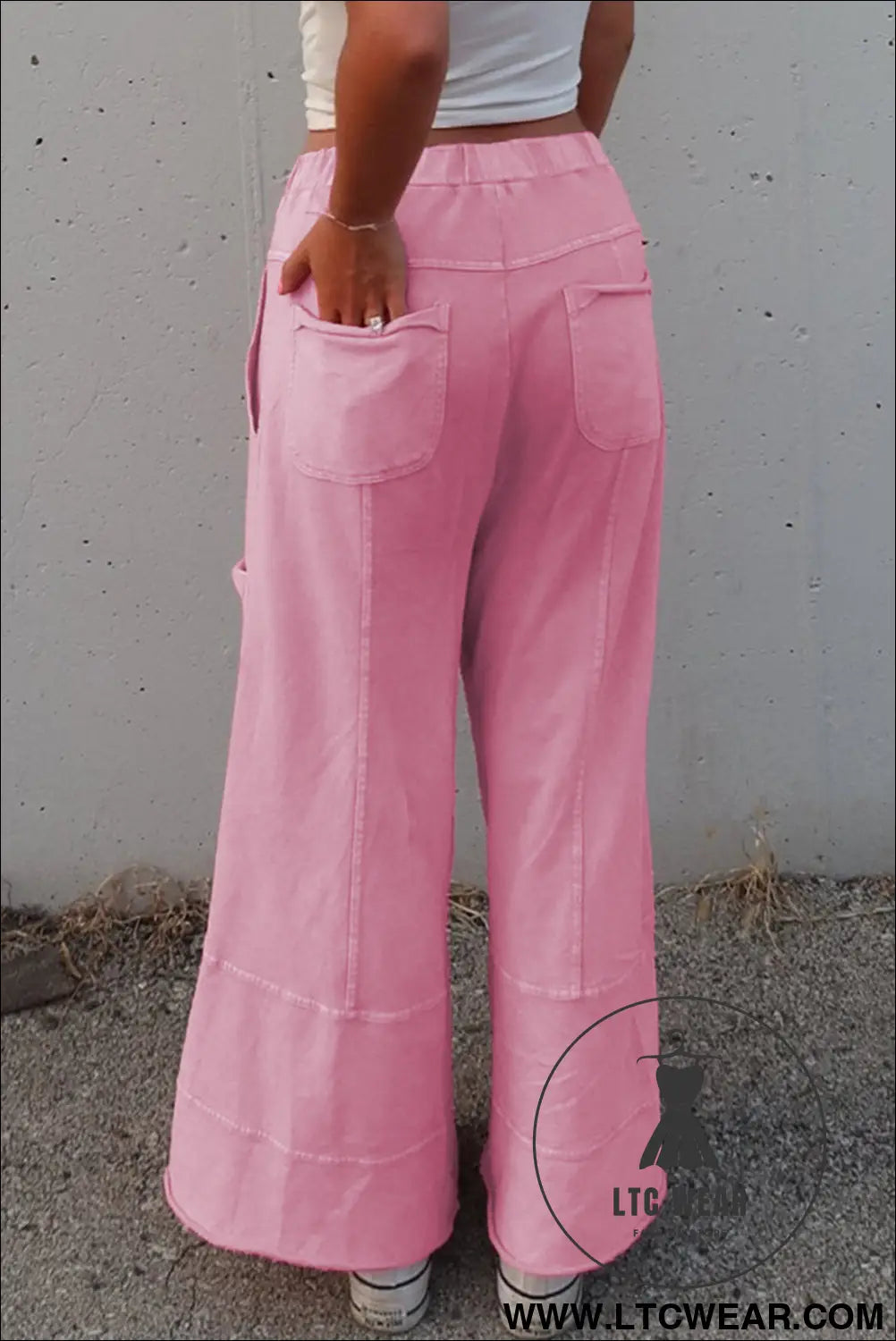Bonbon mineral wash exposed seam wide leg cargo pants - pants & culotte