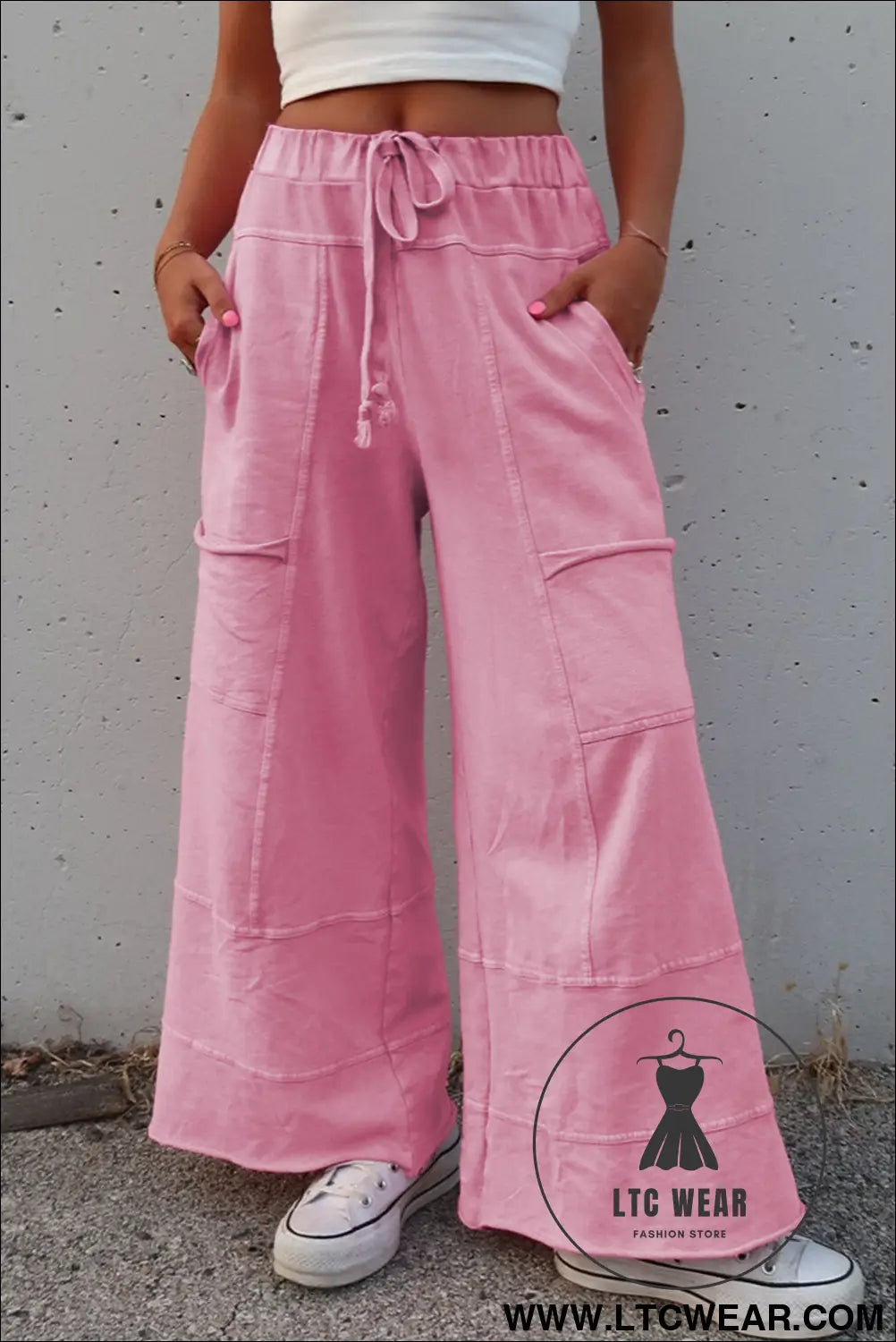 Bonbon mineral wash exposed seam wide leg cargo pants - bonbon / l / 100% cotton - pants & culotte