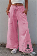Bonbon mineral wash exposed seam wide leg cargo pants - bonbon / l / 100% cotton - pants & culotte