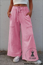 Bonbon mineral wash exposed seam wide leg cargo pants - bonbon / l / 100% cotton - pants & culotte