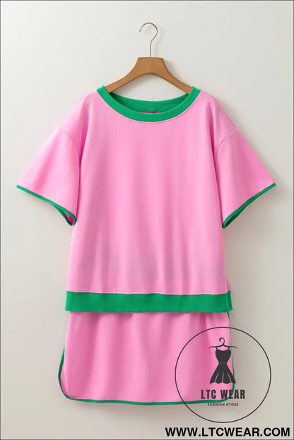 Bonbon plus size contrast trim t shirt and skort two piece set - plus size loungewear
