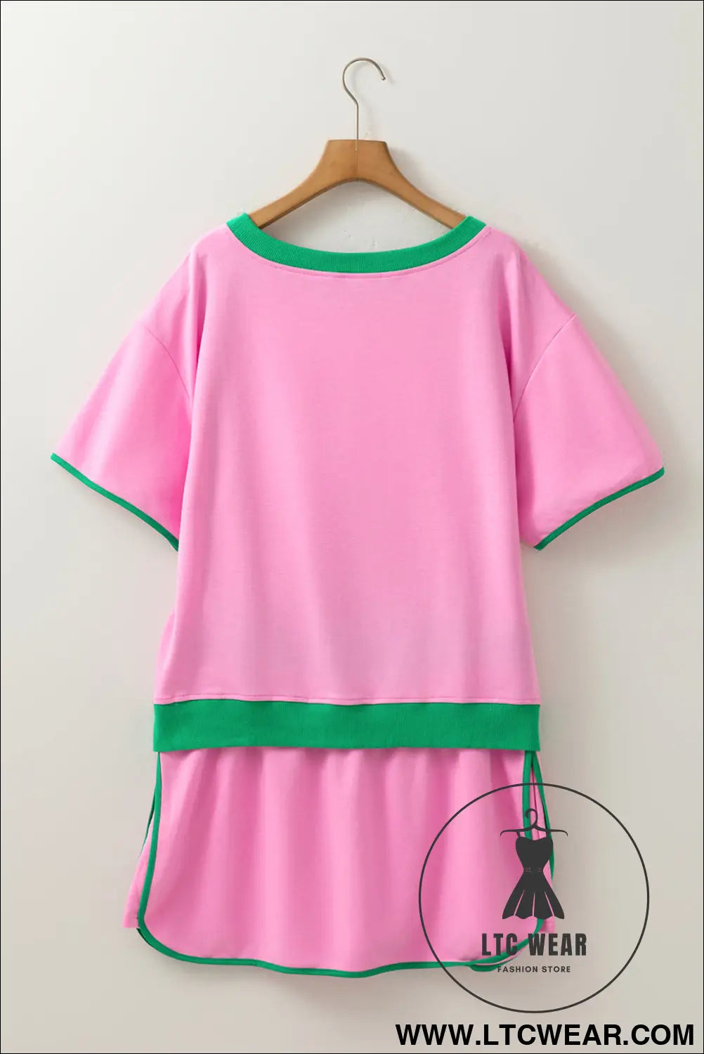 Bonbon plus size contrast trim t shirt and skort two piece set - plus size loungewear