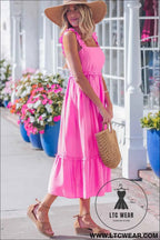 Bonbon Solid Color Ruffle Trim High Waist Sleeveless Maxi Dress
