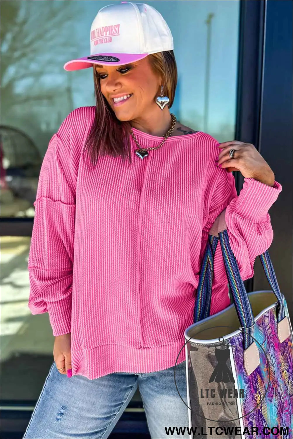 Bonbon Twist Ribbed Exposed Seam Detail Plus Size Top