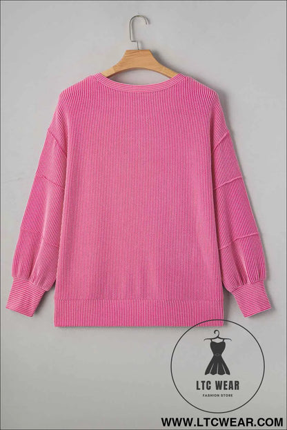 Bonbon Twist Ribbed Exposed Seam Detail Plus Size Top