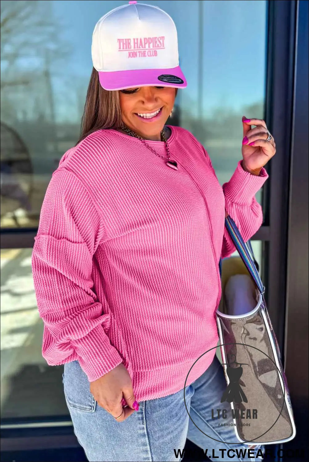 Bonbon Twist Ribbed Exposed Seam Detail Plus Size Top