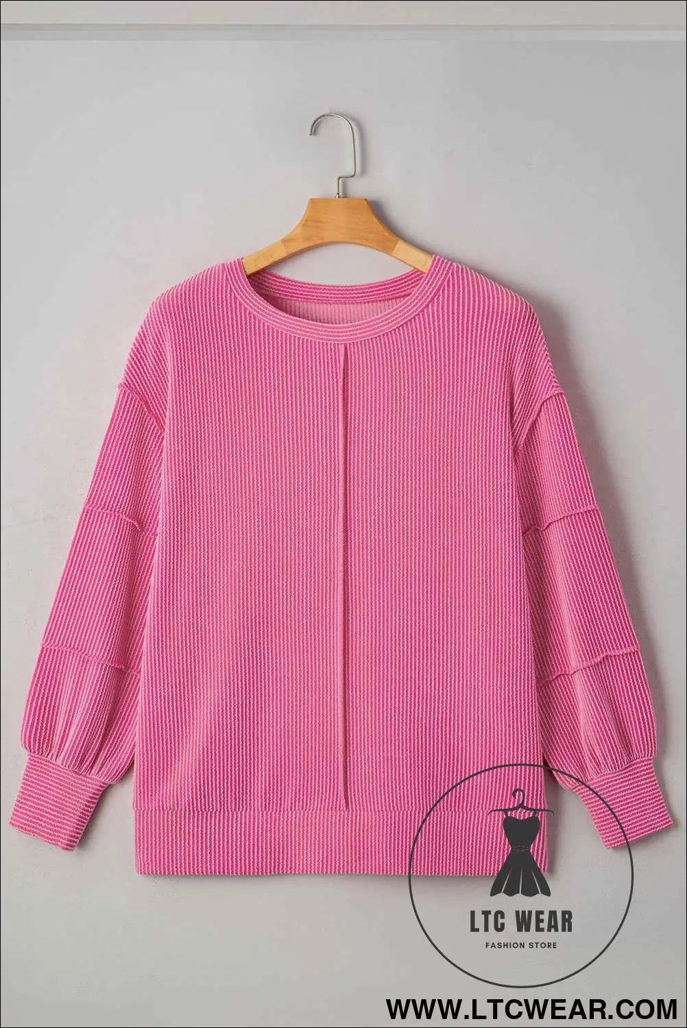 Bonbon Twist Ribbed Exposed Seam Detail Plus Size Top