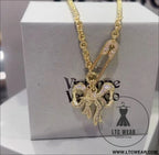 Bow chain necklace and earrings - golden necklace