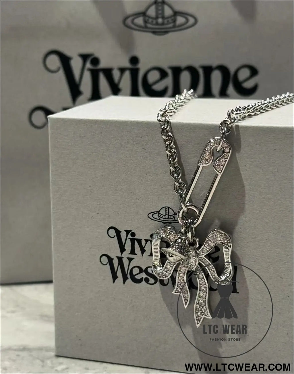 Bow chain necklace and earrings - silver necklace