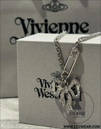 Bow chain necklace and earrings - silver necklace