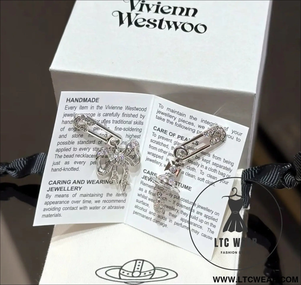 Bow chain necklace and earrings - silver stud earrings