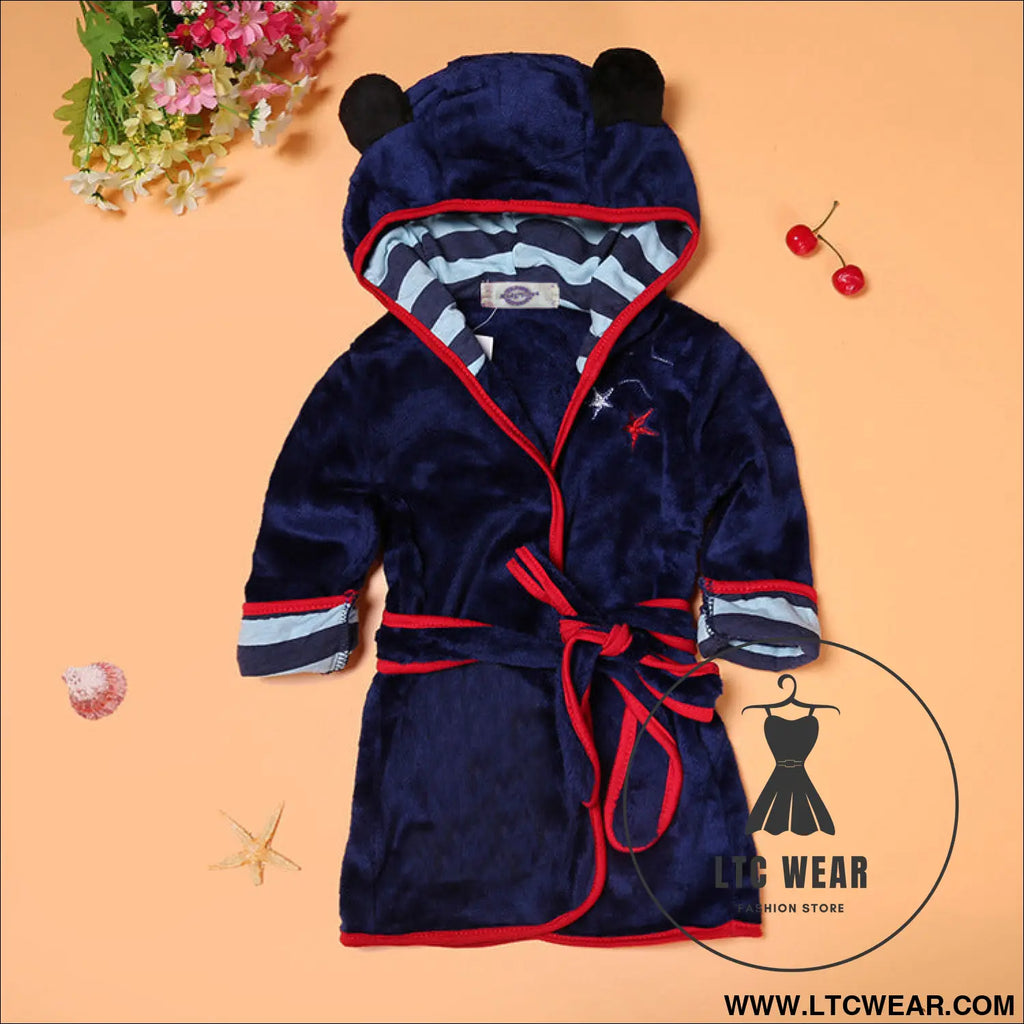 Boys and girls bathrobes children’s cartoon bathrobes multicolor home pajamas - navy blue / 90cm
