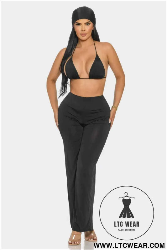 Bra Top And Pants And Bandana Set