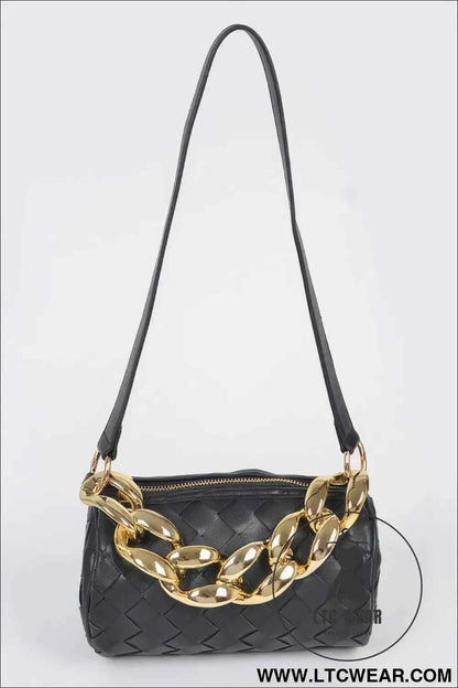 Braided Crossbody Bag W/oversized Chain