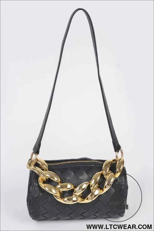 Braided Crossbody Bag W/oversized Chain